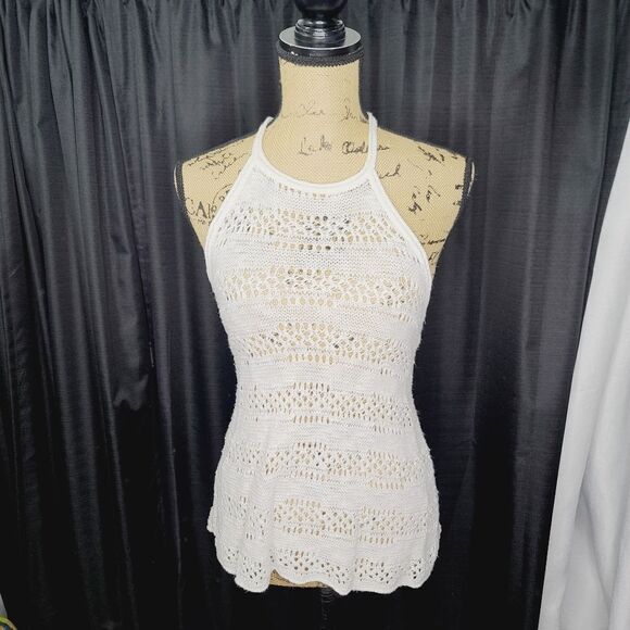 White Crochet Boho High Neck Hippie Tank Top Express Medium - Picture 10 of 10